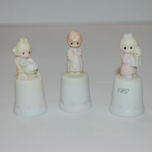 Vintage precious moments thimbles - lot of 3 (1984 1985 1987) Samuel J. Butcher